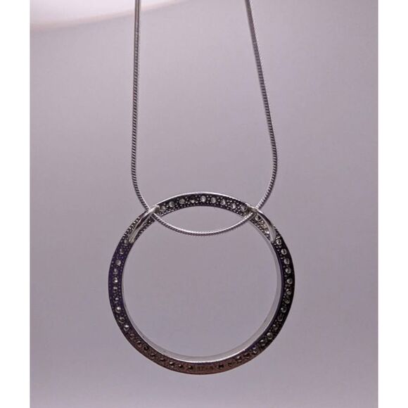 Designer Sterling Silver CZ Round Eternity Necklace 16 Inch Italy Chain - Picture 5 of 6